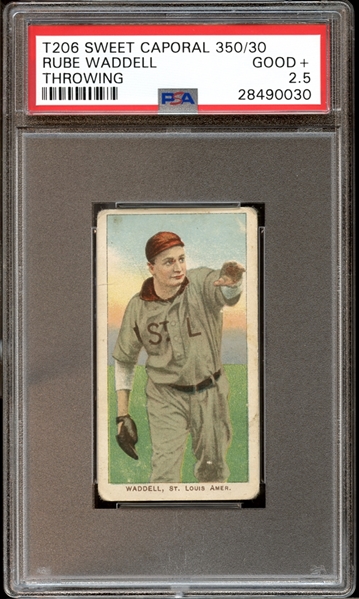 1909-11 T206 Sweet Caporal 350/30 Rube Waddell Throwing PSA 2.5 GOOD+
