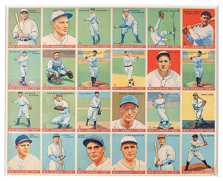 Spectacular 1933 V353 World Wide Gum (Canadian Goudey) Uncut Sheet Featuring (3) Babe Ruth Cards and Lou Gehrig