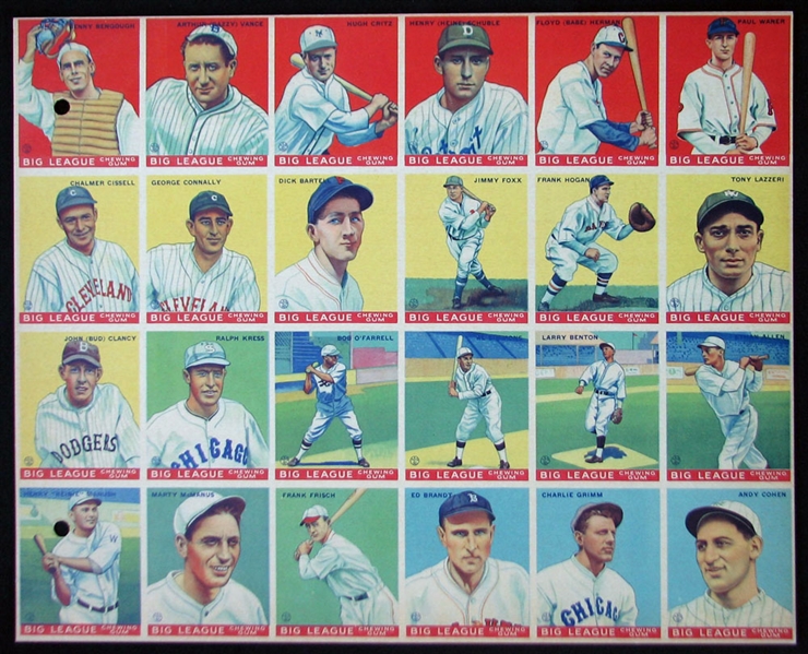 1933 V353 World Wide Gum (Canadian Goudey) Uncut Color-Process Proof Sheets Series of (8) Featuring Bengough and Seven HOFers with Jimmie Foxx 