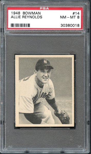 1948 Bowman #14 Allie Reynolds PSA 8 NM/MT