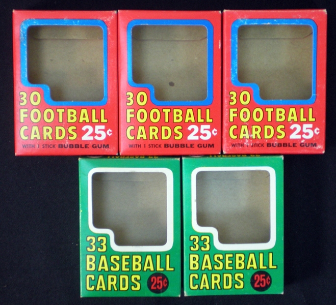 1970 Topps Baseball and Football Empty Cello Pack Box Group of (5)