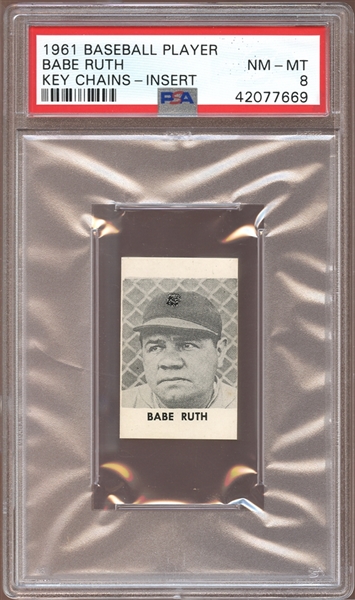 1961 Baseball Player Keychains Inserts Babe Ruth PSA 8 NM/MT