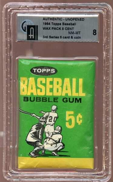 1964 Topps Baseball Series 3 Unopened Wax Pack GAI 8 NM/MT