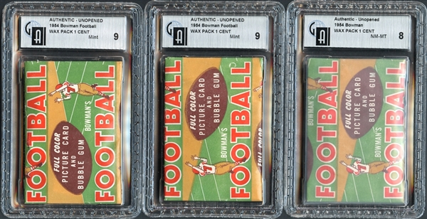 1954 Bowman Football 1-Cent Pack Unopened Group of (3)