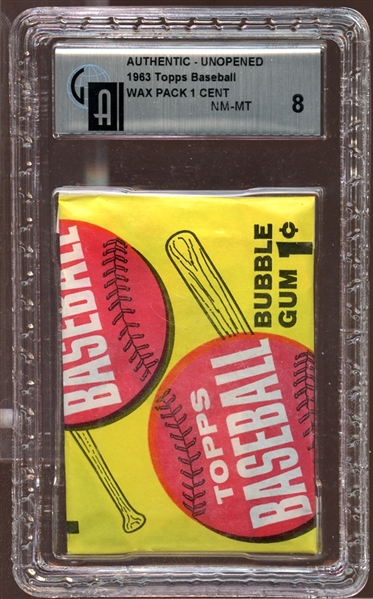 1963 Topps Baseball Unopened Wax Pack GAI 8 NM/MT