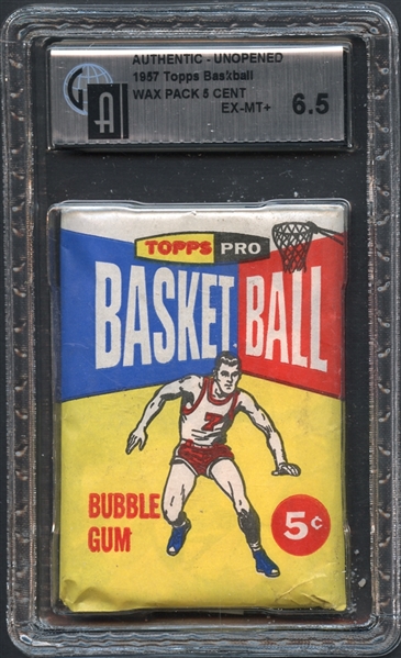 1957 Topps Basketball Wax Pack 5-Cent GAI 6.5 EX/MT+