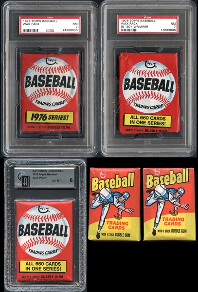 1974-76 Topps Baseball Group of (5) Unopened Wax Packs