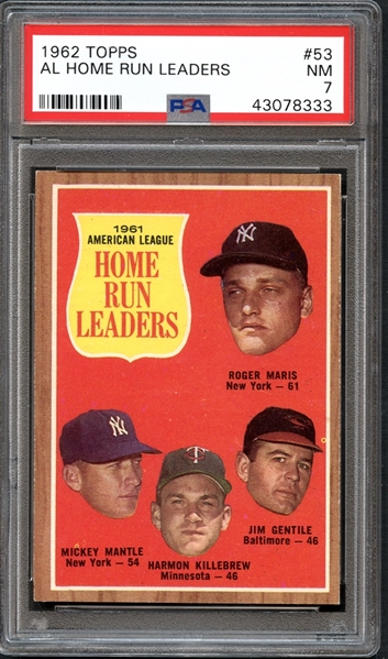 1962 Topps #53 A.L. Home Run Leaders PSA 7 NM