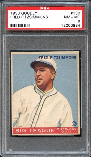 1933 Goudey #130 Fred Fitzsimmons PSA 8 NM-MT