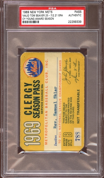 1969 New York Mets Clergy Season Pass PSA AUTHENTIC
