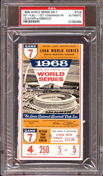 1968 World Series Game 7 Ticket Stub Tigers Championship PSA AUTHENTIC