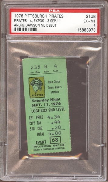 1976 Pittsburgh Pirates Ticket Stub Andre Dawson MLB Debut PSA AUTHENTIC