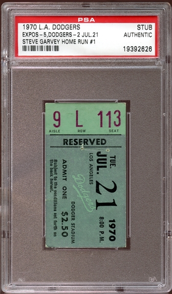 1970 Los Angeles Dodgers Ticket Stub Steve Garvey 1st Home Run PSA AUTHENTIC