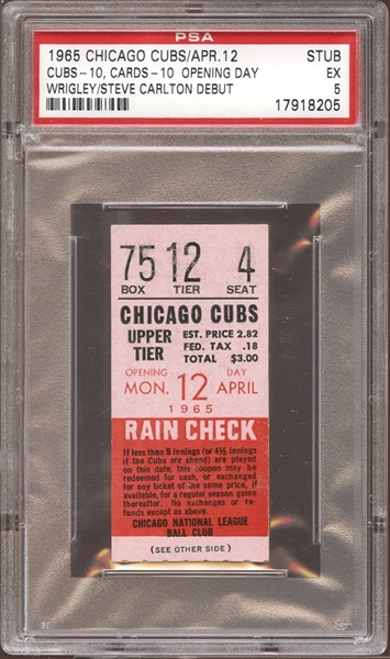 1965 Chicago Cubs Ticket Stub Steve Carlton MLB Debut PSA 5 EX