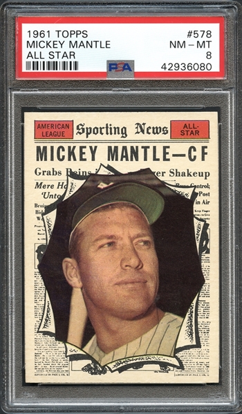 1961 Topps #578 Mickey Mantle All Star PSA 8 NM-MT