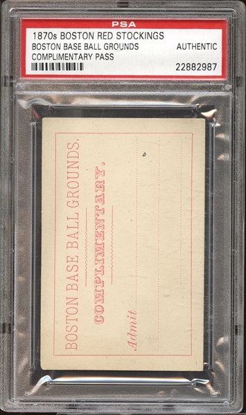 1870s Boston Red Stockings Boston Base Ball Grounds Complimentary Pass PSA AUTHENTIC