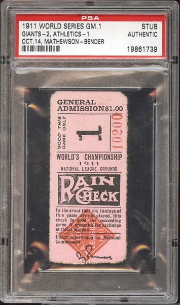1911 World Series Game 1 Ticket Stub PSA AUTHENTIC