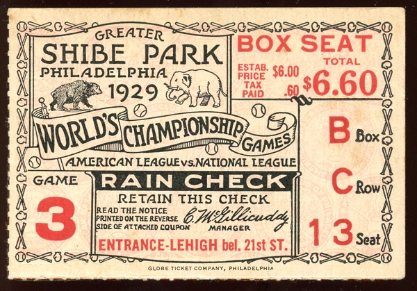 1929 World Series Game 3 Ticket Stub