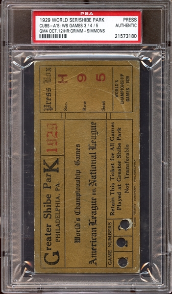 1929 World Series Shibe Park Press Pass PSA AUTHENTIC