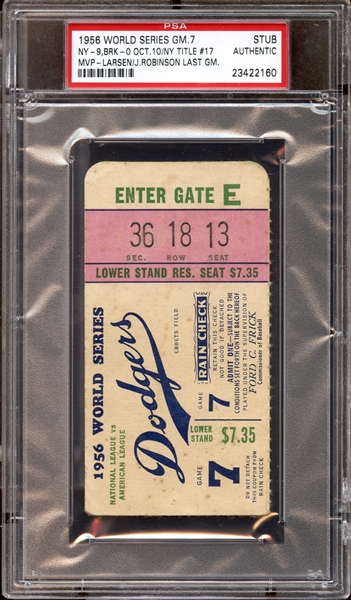 1956 World Series Game 7 Ticket Stub Jackie Robinson Last Game PSA AUTHENTIC