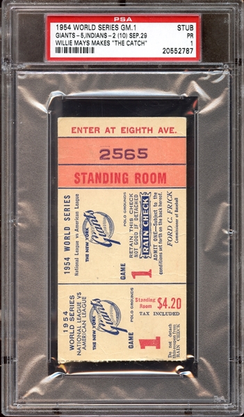 1954 World Series Game 1 Ticket Stub Willie Mays "The Catch" PSA 1 PR