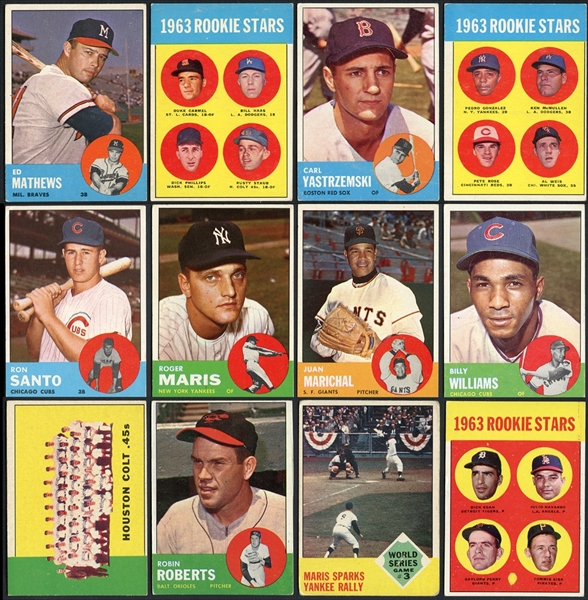 1963 Topps Baseball Partial Set With Rose Rookie (326/576) Plus Extras