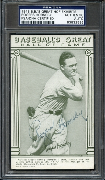 1948 Rogers Hornsby Autographed B.B.s Great HOF Exhibits PSA/DNA Certified Authentic
