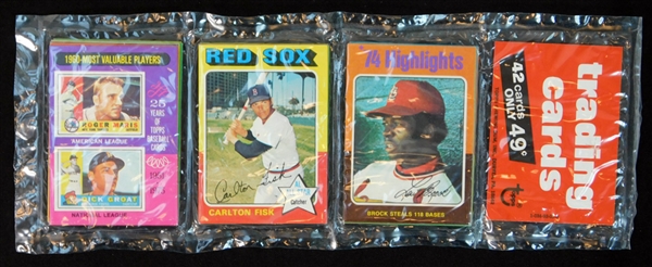 1975 Topps Baseball Unopened Rack Pack with Fisk and Brock HL on Top
