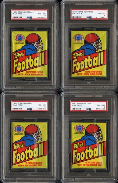 1981 Topps Football Unopened Wax Pack Group of 4 All PSA 8 NM-MT 
