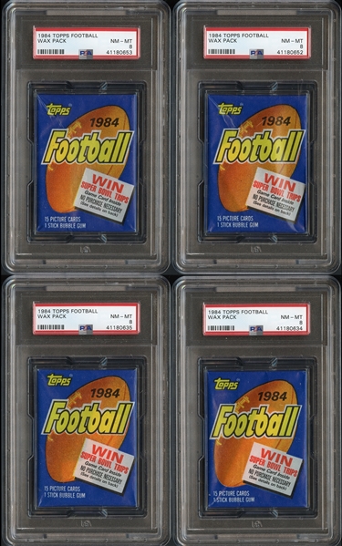 1984 Topps Football Unopened Wax Pack Group of 4 All PSA 8 NM-MT