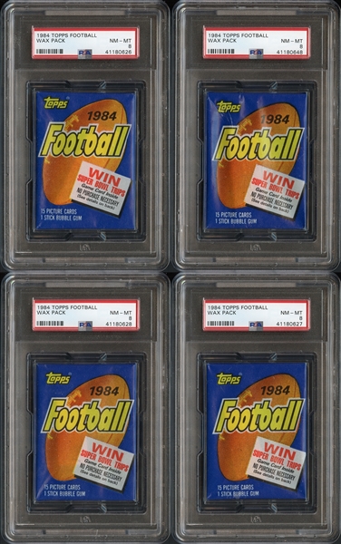 1984 Topps Football Unopened Wax Pack Group of 4 All PSA 8 NM-MT