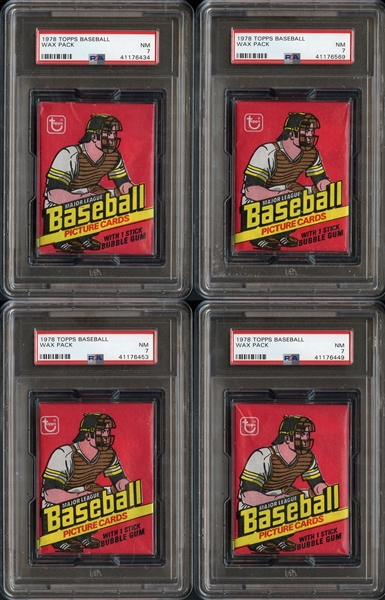 1978 Topps Baseball Unopened Wax Pack Group of 4 All PSA 7 NM
