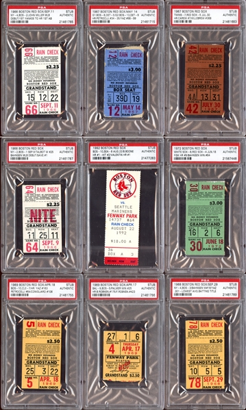 1960s-90s Boston Red Sox Prominent Ticket Stub Collection of (9) All PSA AUTHENTIC