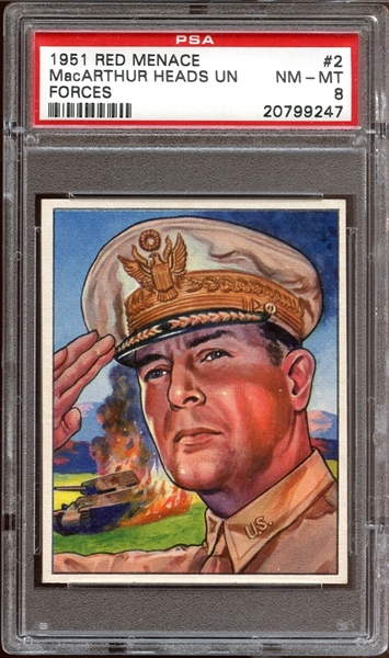 1951 Bowman Red Menace #2 MacArthur Heads UN Forces PSA 8 NM/MT