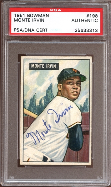 1951 Bowman #198 Monte Irvin Autographed PSA/DNA AUTHENTIC
