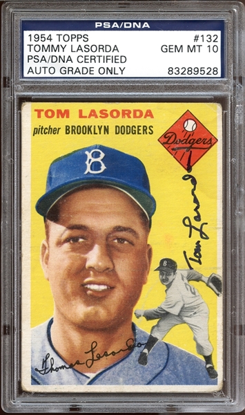 1954 Topps #132 Tommy Lasorda Autographed PSA/DNA 10 GEM MINT