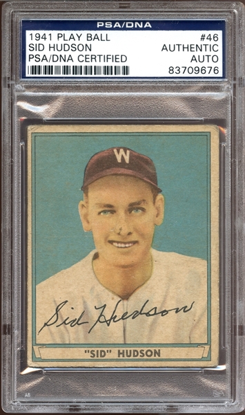 1941 Play Ball #46 Sid Hudson Autographed PSA/DNA AUTHENTIC