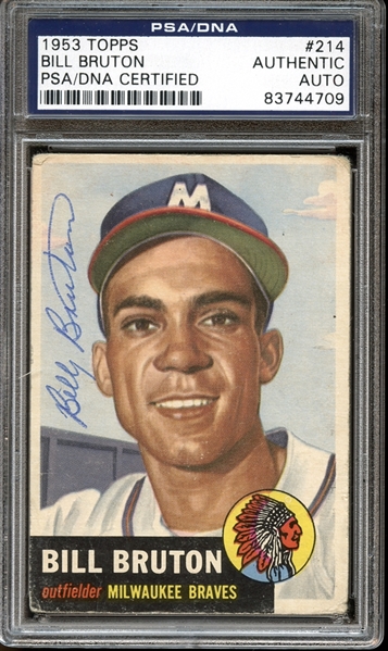 1953 Topps #214 Bill Bruton Autographed PSA/DNA AUTHENTIC