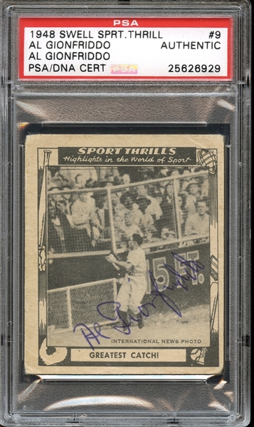 1948 Swell Sport Thrills #9 Al Gionfriddo Autographed PSA/DNA AUTHENTIC