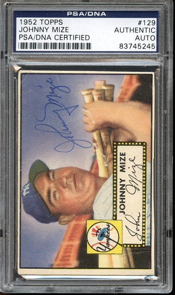 1952 Topps #129 Johnny Mize Autographed PSA/DNA AUTHENTIC