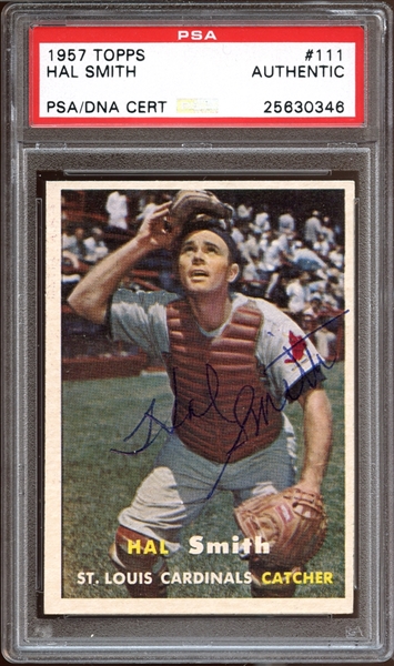 1957 Topps #111 Hal Smith Autographed PSA/DNA AUTHENTIC