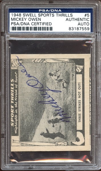 1948 Swell Sport Thrills #5 Mickey Owen Autographed PSA/DNA AUTHENTIC