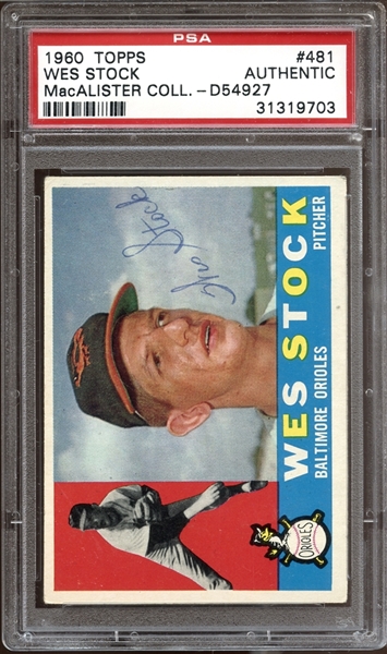 1960 Topps #481 Wes Stock Autographed PSA/DNA AUTHENTIC