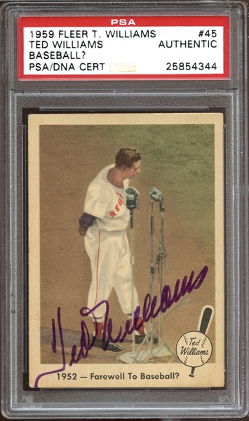 1959 Fleer Ted Williams #45 Farewell to Baseball? Autographed PSA/DNA AUTHENTIC