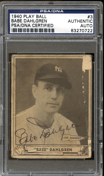 1940 Play Ball #3 Babe Dahlgren Autographed PSA/DNA AUTHENTIC