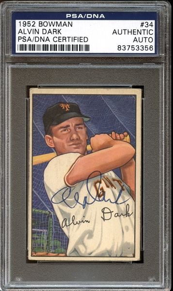 1952 Bowman #34 Alvin Dark Autographed PSA/DNA AUTHENTIC