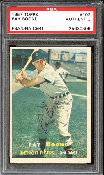 1957 Topps #102 Ray Boone Autographed PSA/DNA AUTHENTIC