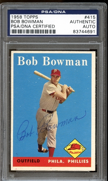 1958 Topps #415 Bob Bowman Autographed PSA/DNA AUTHENTIC