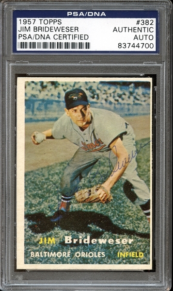 1957 Topps #382 Jim Brideweser Autographed PSA/DNA AUTHENTIC