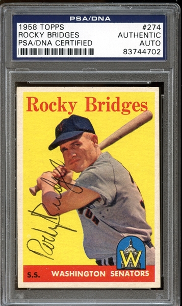 1958 Topps #274 Rocky Bridges Autographed PSA/DNA AUTHENTIC